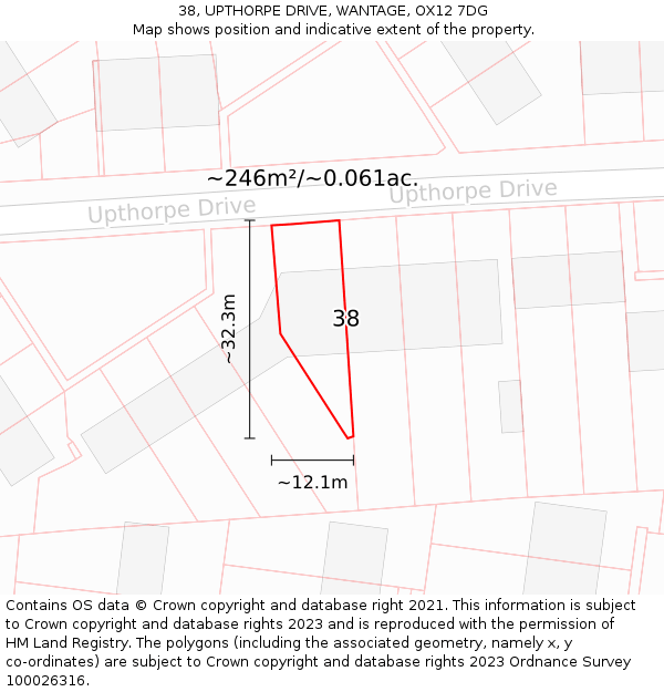 38, UPTHORPE DRIVE, WANTAGE, OX12 7DG: Plot and title map
