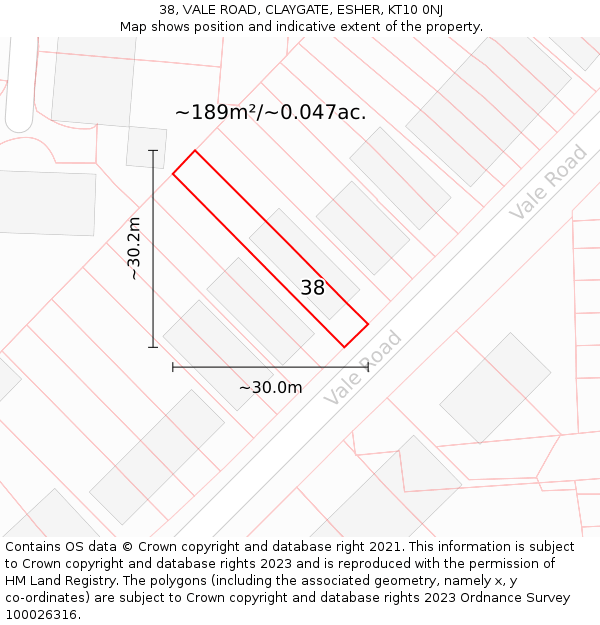 38, VALE ROAD, CLAYGATE, ESHER, KT10 0NJ: Plot and title map