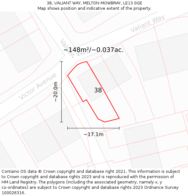 38, VALIANT WAY, MELTON MOWBRAY, LE13 0GE: Plot and title map