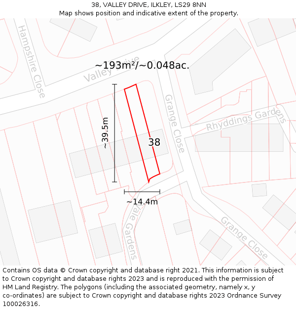 38, VALLEY DRIVE, ILKLEY, LS29 8NN: Plot and title map