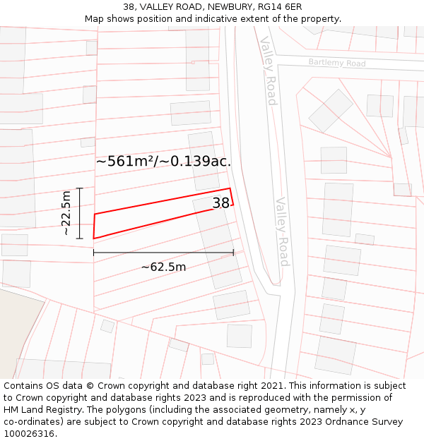 38, VALLEY ROAD, NEWBURY, RG14 6ER: Plot and title map