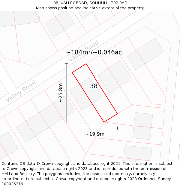 38, VALLEY ROAD, SOLIHULL, B92 9AD: Plot and title map