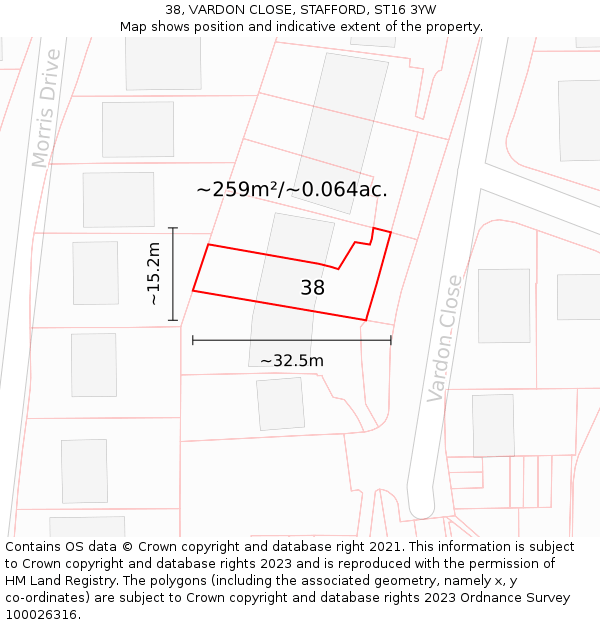 38, VARDON CLOSE, STAFFORD, ST16 3YW: Plot and title map