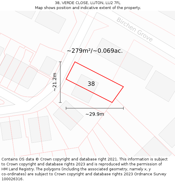 38, VERDE CLOSE, LUTON, LU2 7FL: Plot and title map