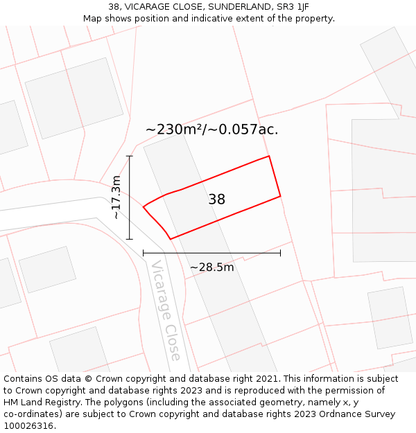 38, VICARAGE CLOSE, SUNDERLAND, SR3 1JF: Plot and title map