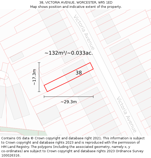38, VICTORIA AVENUE, WORCESTER, WR5 1ED: Plot and title map
