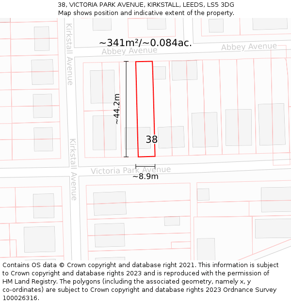 38, VICTORIA PARK AVENUE, KIRKSTALL, LEEDS, LS5 3DG: Plot and title map