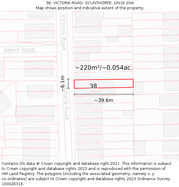 38, VICTORIA ROAD, SCUNTHORPE, DN16 2SA: Plot and title map
