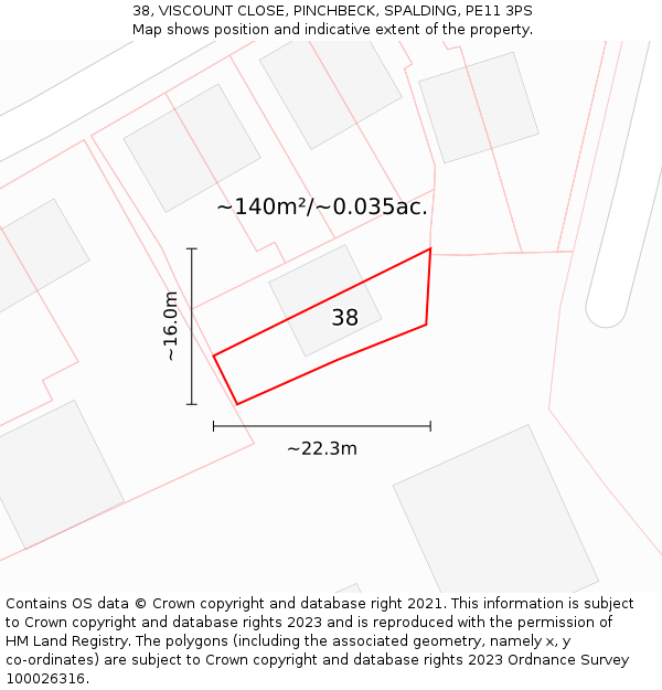 38, VISCOUNT CLOSE, PINCHBECK, SPALDING, PE11 3PS: Plot and title map