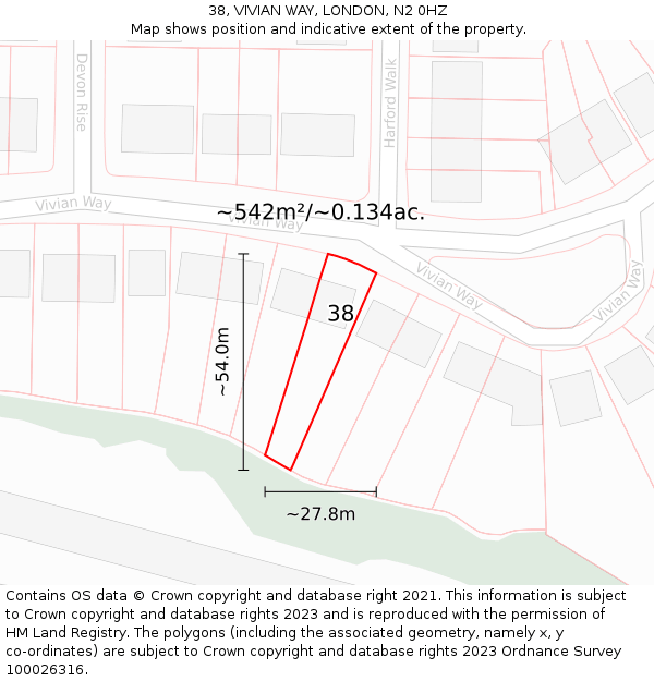 38, VIVIAN WAY, LONDON, N2 0HZ: Plot and title map