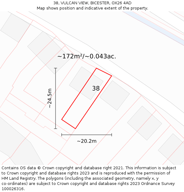 38, VULCAN VIEW, BICESTER, OX26 4AD: Plot and title map
