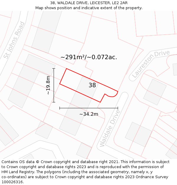 38, WALDALE DRIVE, LEICESTER, LE2 2AR: Plot and title map