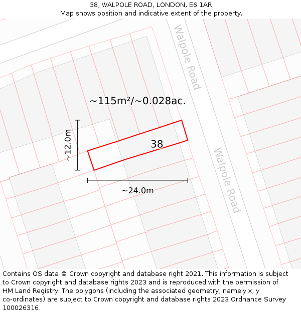 38, WALPOLE ROAD, LONDON, E6 1AR: Plot and title map