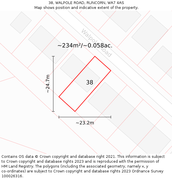 38, WALPOLE ROAD, RUNCORN, WA7 4AS: Plot and title map