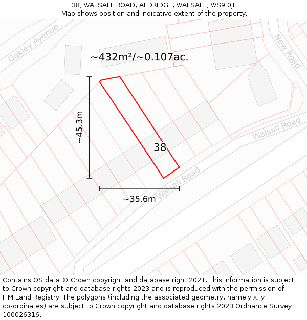 38, WALSALL ROAD, ALDRIDGE, WALSALL, WS9 0JL: Plot and title map