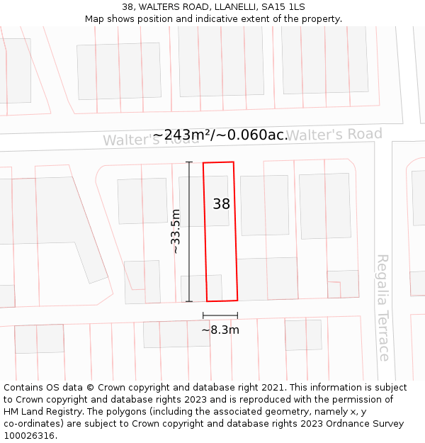 38, WALTERS ROAD, LLANELLI, SA15 1LS: Plot and title map