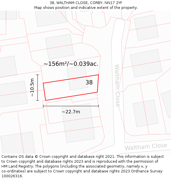 38, WALTHAM CLOSE, CORBY, NN17 2YF: Plot and title map