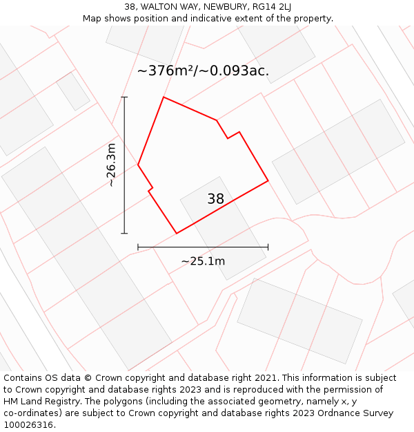 38, WALTON WAY, NEWBURY, RG14 2LJ: Plot and title map