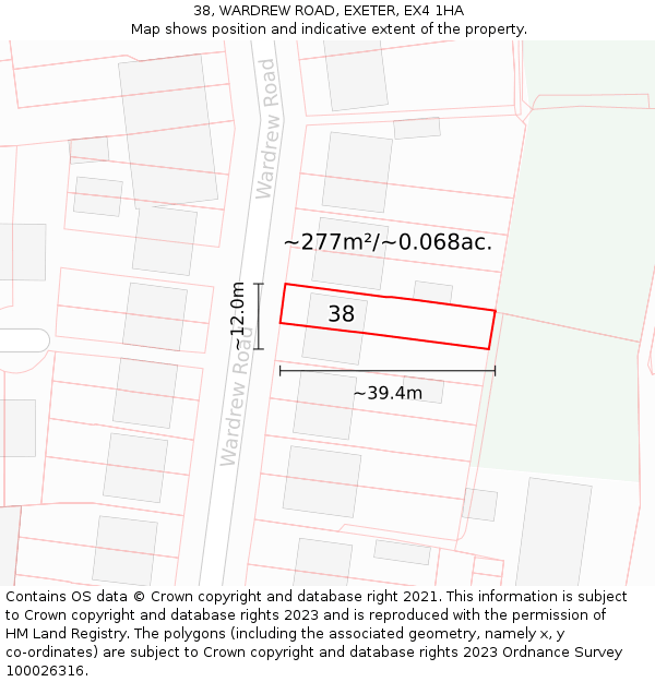 38, WARDREW ROAD, EXETER, EX4 1HA: Plot and title map