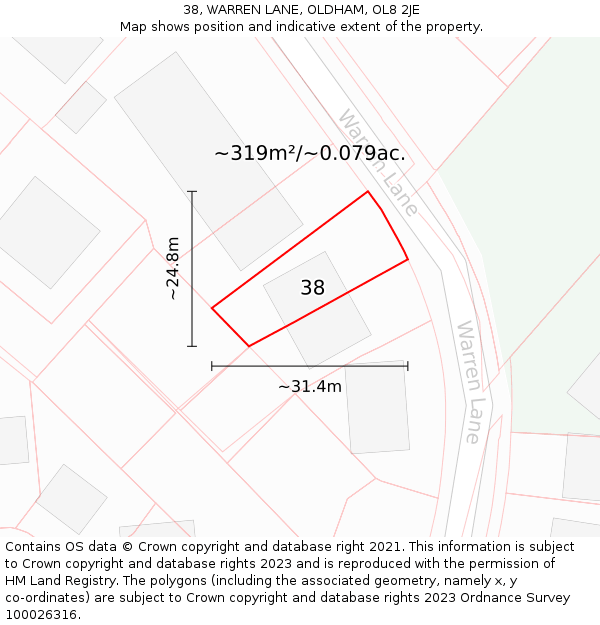 38, WARREN LANE, OLDHAM, OL8 2JE: Plot and title map
