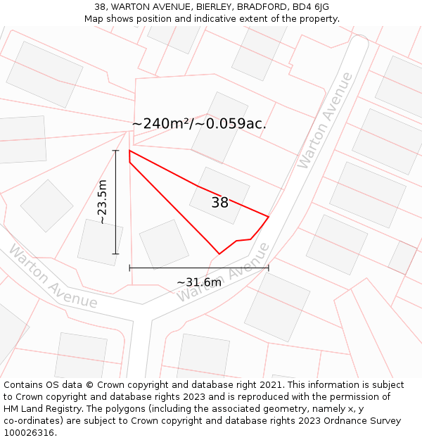 38, WARTON AVENUE, BIERLEY, BRADFORD, BD4 6JG: Plot and title map