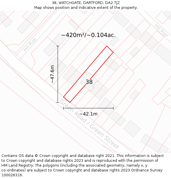 38, WATCHGATE, DARTFORD, DA2 7JZ: Plot and title map