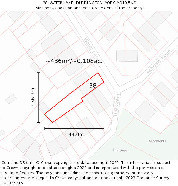 38, WATER LANE, DUNNINGTON, YORK, YO19 5NS: Plot and title map
