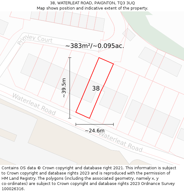 38, WATERLEAT ROAD, PAIGNTON, TQ3 3UQ: Plot and title map