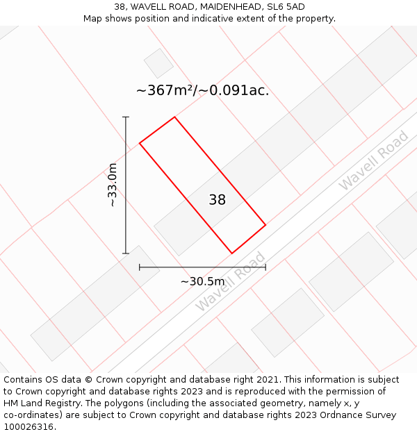 38, WAVELL ROAD, MAIDENHEAD, SL6 5AD: Plot and title map