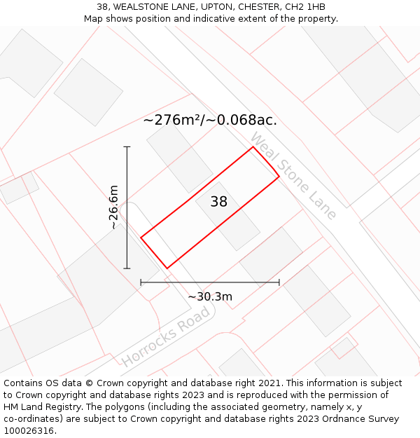 38, WEALSTONE LANE, UPTON, CHESTER, CH2 1HB: Plot and title map