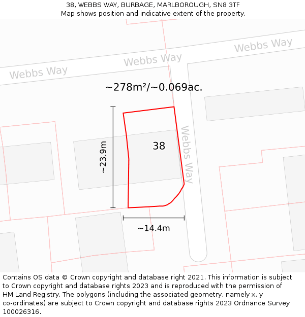 38, WEBBS WAY, BURBAGE, MARLBOROUGH, SN8 3TF: Plot and title map