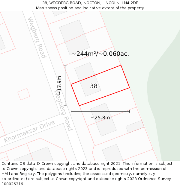 38, WEGBERG ROAD, NOCTON, LINCOLN, LN4 2DB: Plot and title map