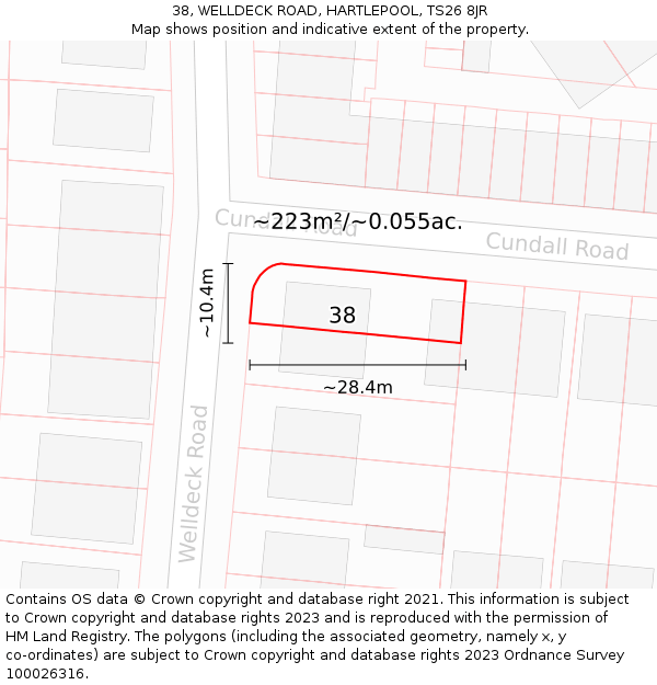 38, WELLDECK ROAD, HARTLEPOOL, TS26 8JR: Plot and title map