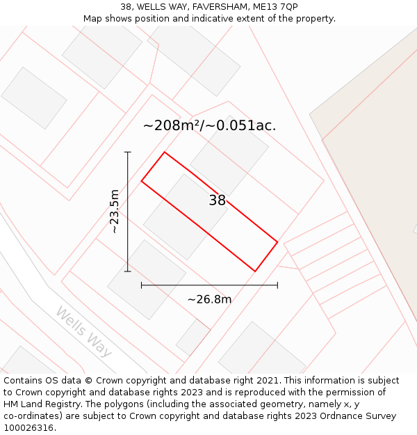 38, WELLS WAY, FAVERSHAM, ME13 7QP: Plot and title map