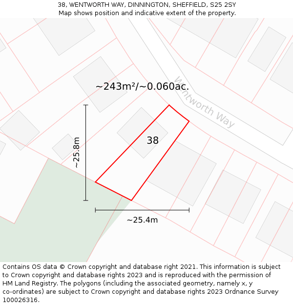 38, WENTWORTH WAY, DINNINGTON, SHEFFIELD, S25 2SY: Plot and title map