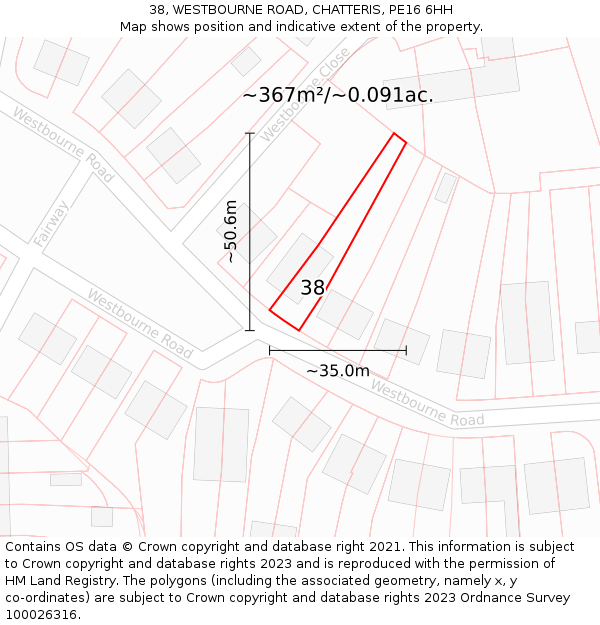 38, WESTBOURNE ROAD, CHATTERIS, PE16 6HH: Plot and title map