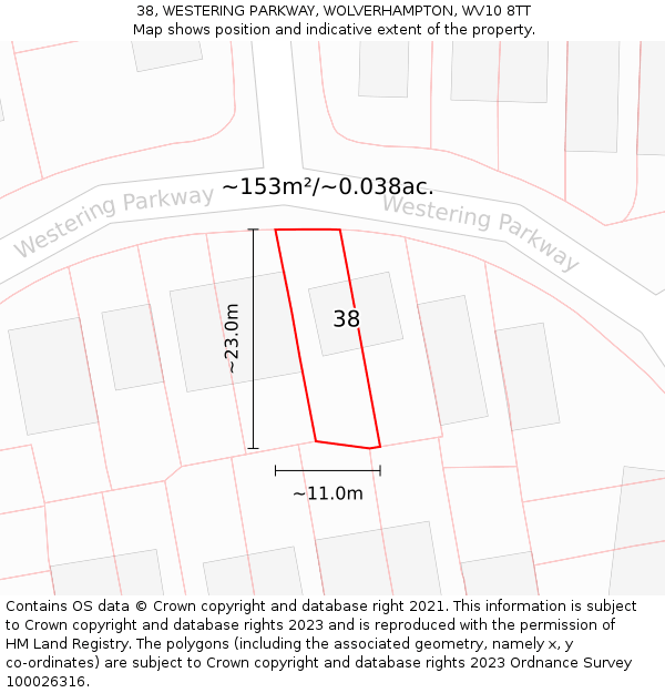 38, WESTERING PARKWAY, WOLVERHAMPTON, WV10 8TT: Plot and title map