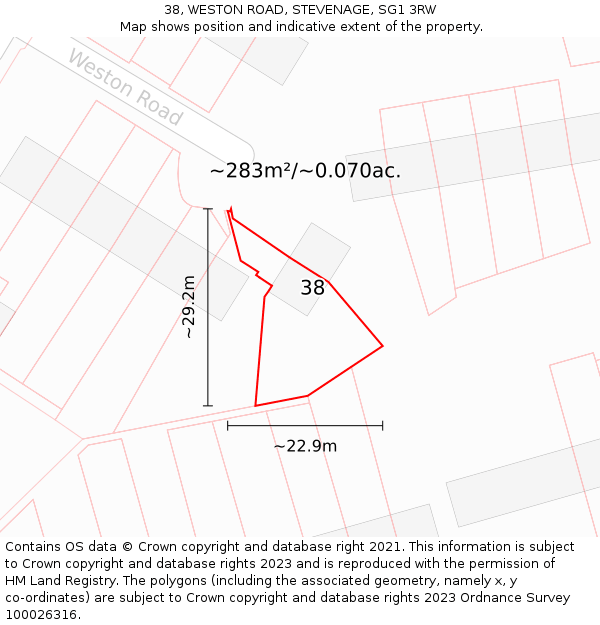 38, WESTON ROAD, STEVENAGE, SG1 3RW: Plot and title map