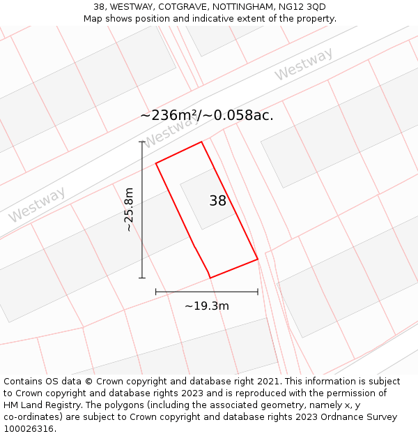 38, WESTWAY, COTGRAVE, NOTTINGHAM, NG12 3QD: Plot and title map