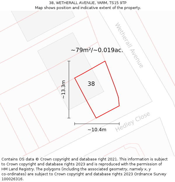 38, WETHERALL AVENUE, YARM, TS15 9TP: Plot and title map