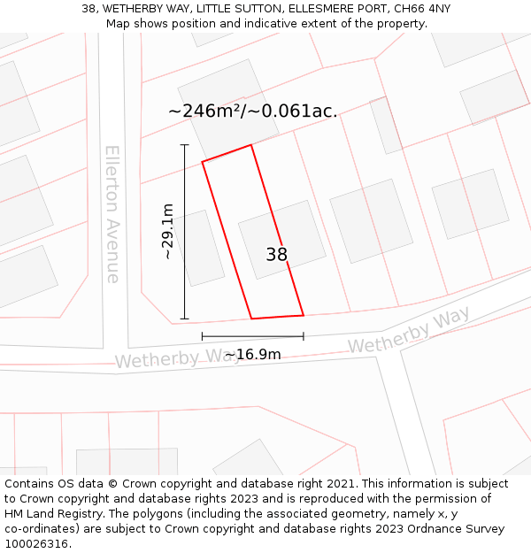 38, WETHERBY WAY, LITTLE SUTTON, ELLESMERE PORT, CH66 4NY: Plot and title map