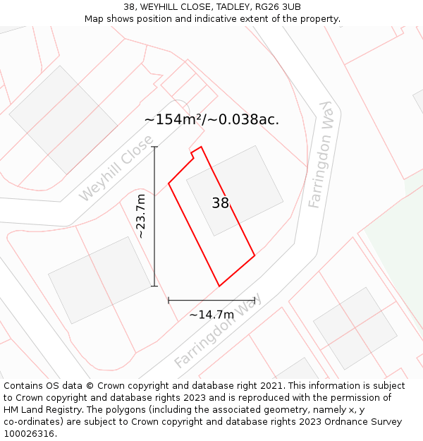 38, WEYHILL CLOSE, TADLEY, RG26 3UB: Plot and title map