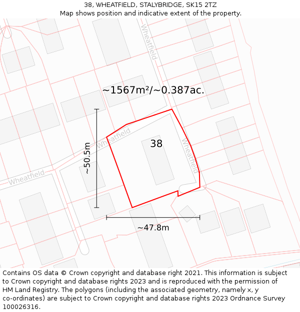 38, WHEATFIELD, STALYBRIDGE, SK15 2TZ: Plot and title map