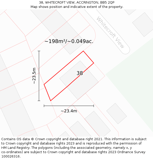 38, WHITECROFT VIEW, ACCRINGTON, BB5 2QP: Plot and title map