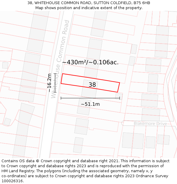 38, WHITEHOUSE COMMON ROAD, SUTTON COLDFIELD, B75 6HB: Plot and title map
