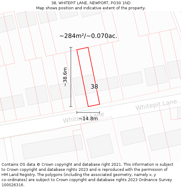 38, WHITEPIT LANE, NEWPORT, PO30 1ND: Plot and title map