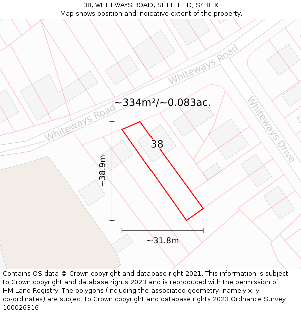 38, WHITEWAYS ROAD, SHEFFIELD, S4 8EX: Plot and title map