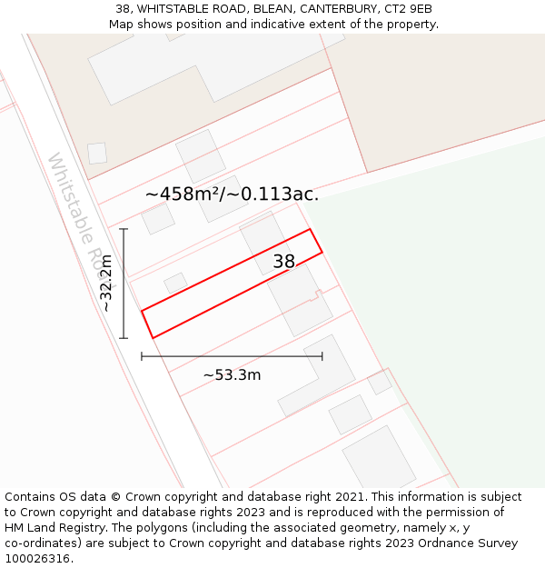 38, WHITSTABLE ROAD, BLEAN, CANTERBURY, CT2 9EB: Plot and title map