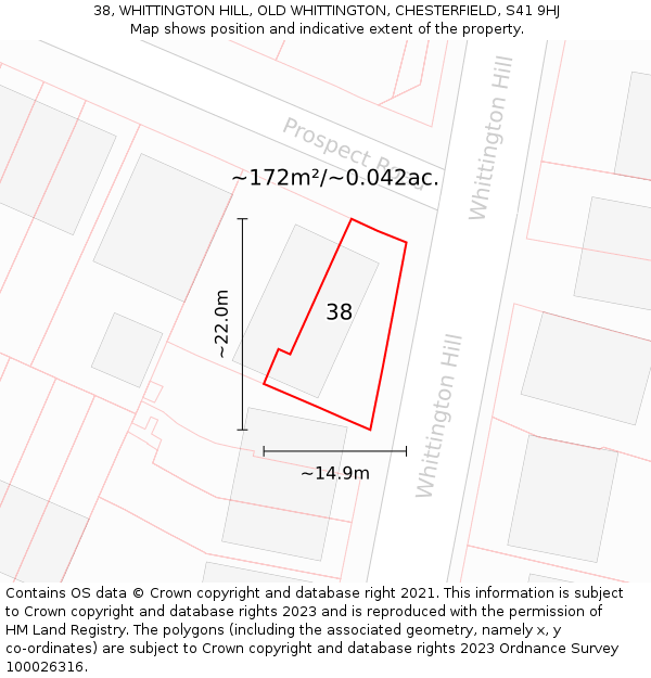 38, WHITTINGTON HILL, OLD WHITTINGTON, CHESTERFIELD, S41 9HJ: Plot and title map