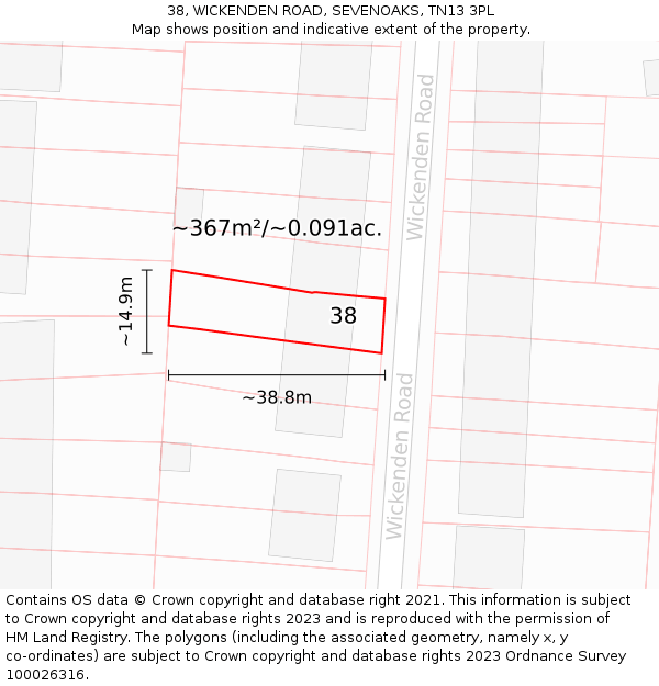 38, WICKENDEN ROAD, SEVENOAKS, TN13 3PL: Plot and title map